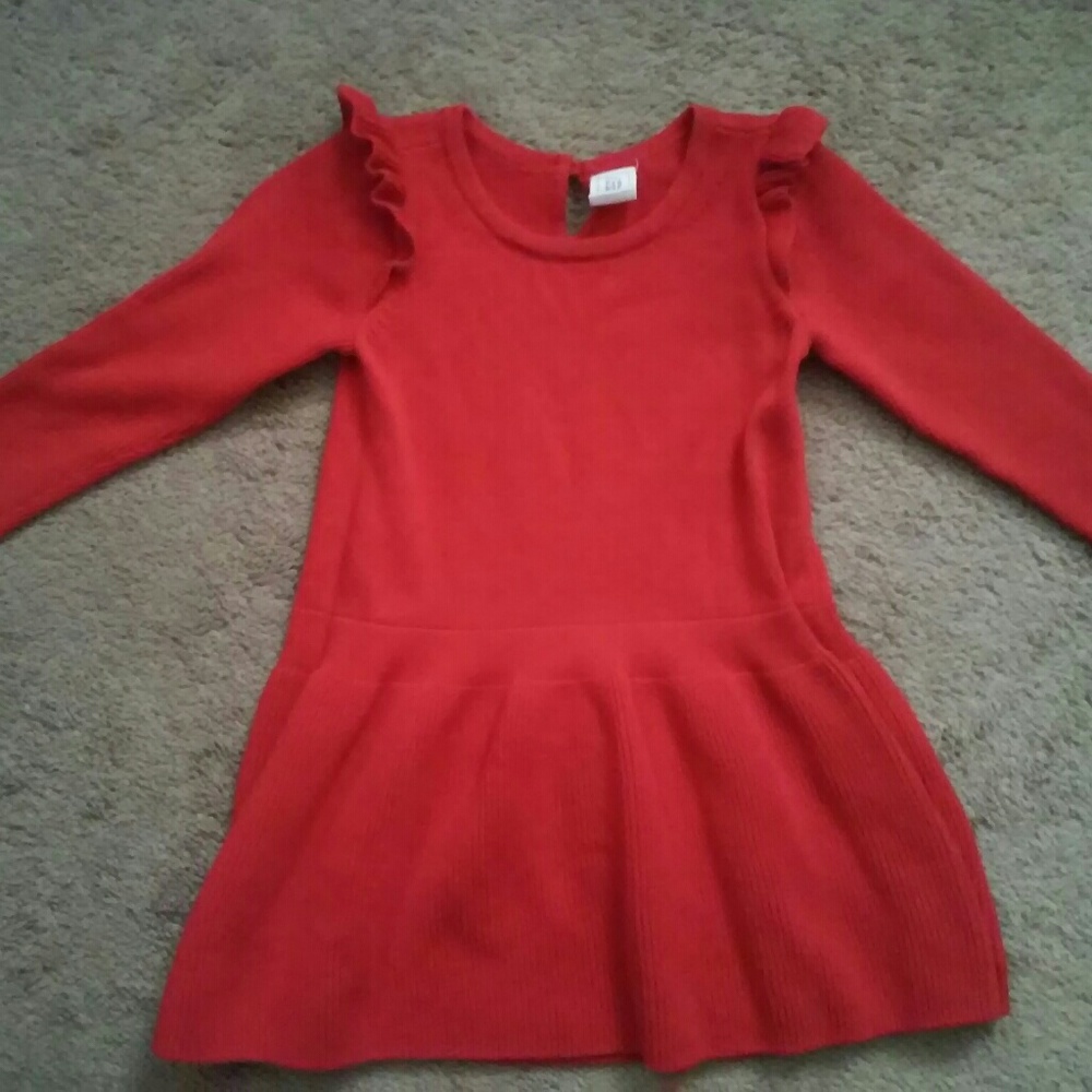 Gap Red Knit Ruffle Long Sleeve Dress 18-24m